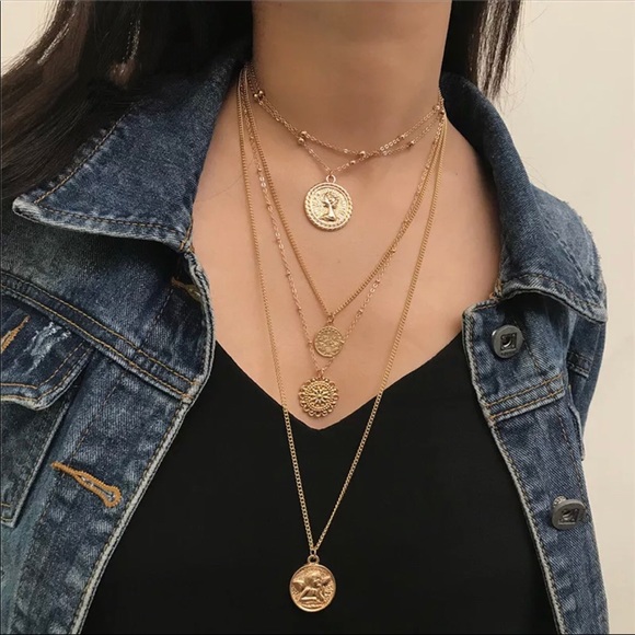 Jewelry - NEW GOLD LAYERED NECKLACE COIN PENDANTS
